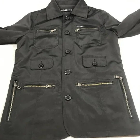 Dolce & Gabbana Jacket Mens 46 Black Made in Italy Utility Zip Pockets Lined - Picture 8 of 12